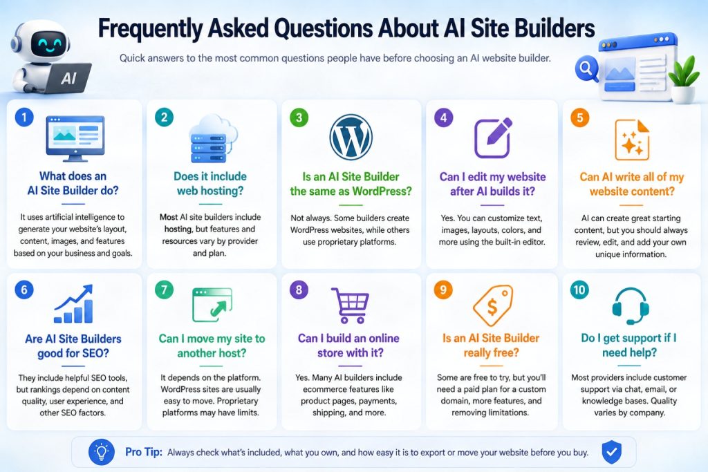 Frequently Asked Questions About AI Site Builders