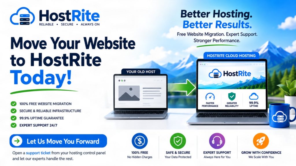Migrazione gratuita del sito Web Sposta il tuo sito Web su HostRite Toay
