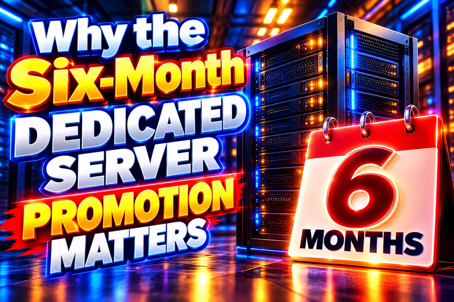 Why the sixmonth dedicated server promotion matters hostrite news Promotional banner'Why the Six-Month Dedicated Server Promotion Matters' with neon text and a server rack illustration.